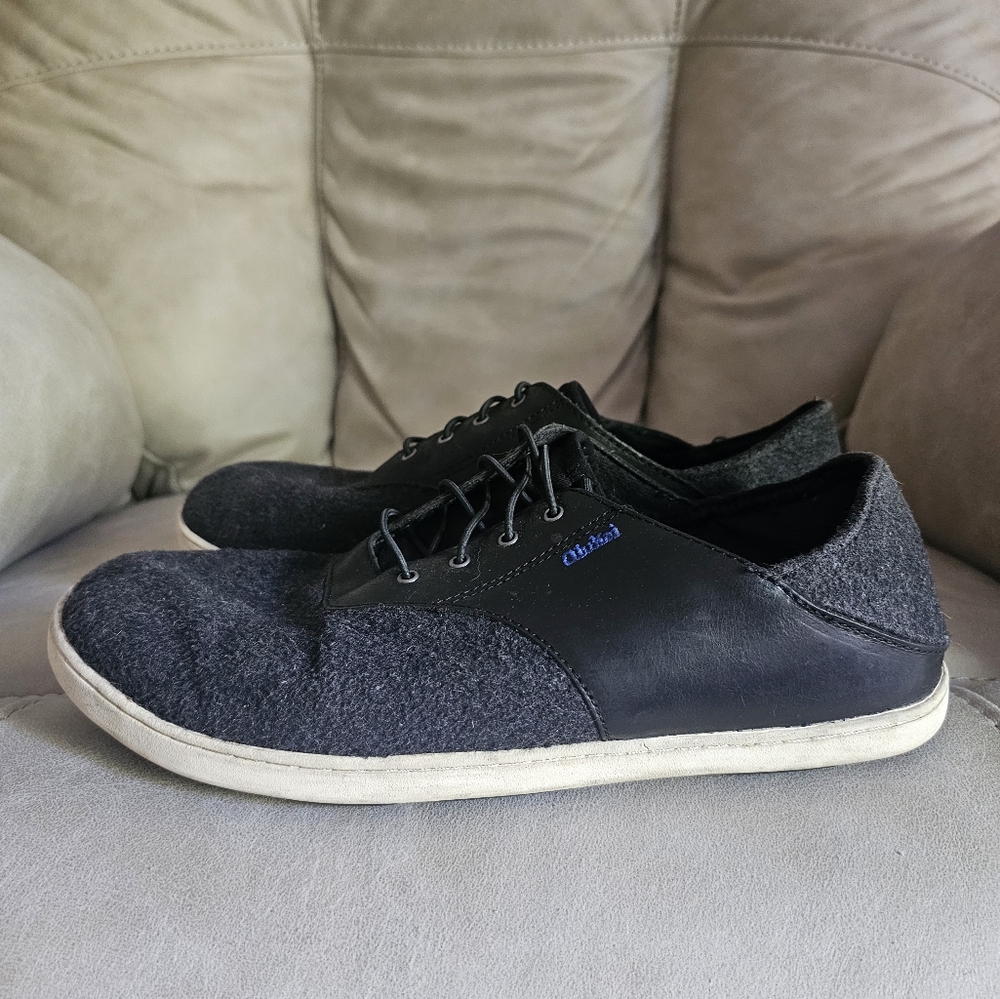 Olukai nohea moku Hulu dark gray‎ leather and fabric sneakers suze 10